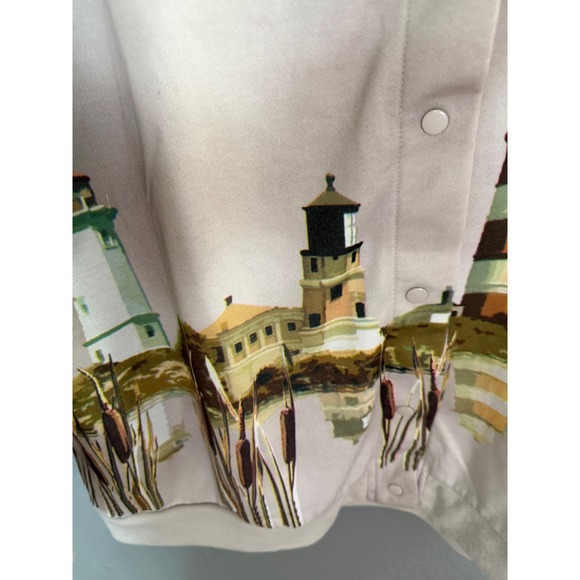 VTG Blair Fleece Sweatshirt Cardigan 2XL Tan Lighthouse Coastal Grandma Oversize - Picture 3 of 9